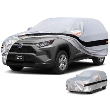 Imagem de Holthly Capa de carro SUV de 10 camadas personalizada para Toyota RAV4 (2005-2024) à prova d'água para todos os climas para automóveis, proteção solar completa contra chuva UV e proteção prata
