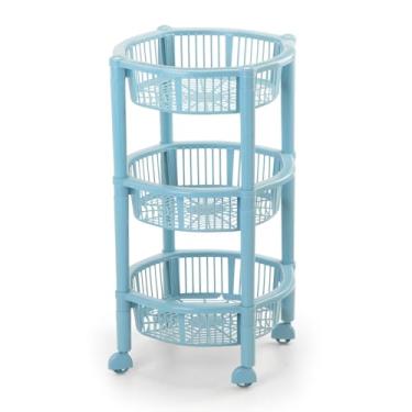 Imagem de Prateleira Organizadora Multiuso 3 Andares com Rodinhas – Fruteira Vertical de Plástico para Cozinha e Despensa (Azul)
