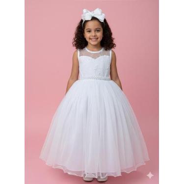 Imagem de Vestido Infantil Longo Branco com Renda para Casamento e Festas - Fabu