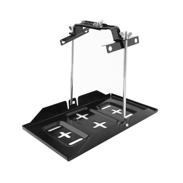 Imagem de Pilipane Bandeja de bateria universal kit de braçadeira de fixação ajustável bandeja de bateria de carro de ferro resistente com compartimentos embutidos para veículos marítimos automotivos preto 13,5