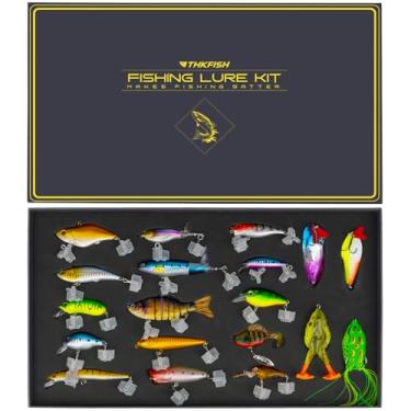 Imagem de THKFISH Kit de presente de iscas de robalo de pesca, kit de pesca para robalo, truta, tipo de peixe, azul, poleiro, peixe-gato, conjunto de iscas de pesca perfeito para homens, adolescentes, adultos