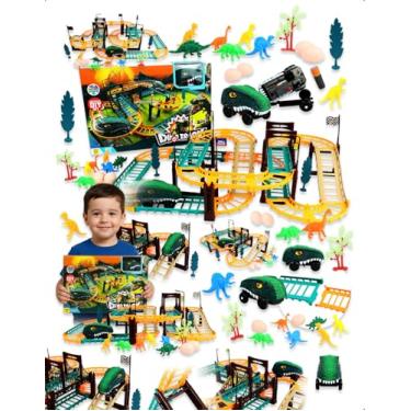 Imagem de Pista de Carrinhos Dinossauro com 2 Carrinhos com Luz 57 Peças Brinquedo Infantil