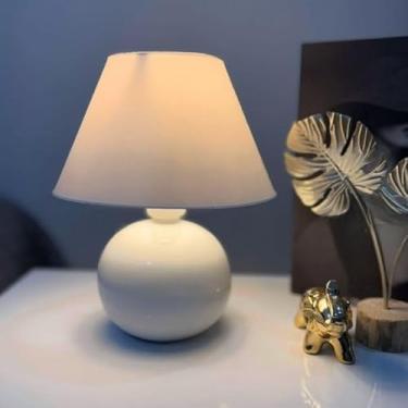 Imagem de Luminária de Mesa Estilo Bolinha em Cerâmica - Abajur Moderno com Soquete E27 para Quarto e Escritório(Branco)