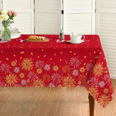 Imagem de Horaldaily Toalha de mesa de ano novo chinês 152 × 264 cm, retangular, vermelha e dourada, enseada de mesa decorativa para decoração de festa de ano novo de 2025