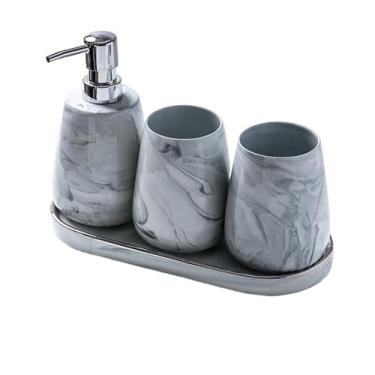 Imagem de Dispensador de sabão Dispensador de sabonete cerâmica criativo, kit com 4 peças artigos higiene pessoal para banheiro, copo para enxaguatório bucal