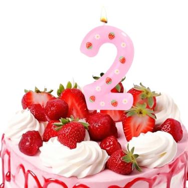 Imagem de Vela com número de morango, linda vela rosa, número de bolo de aniversário, número de velas, número de velas para topo de bolo, artigos de festa (número 2)
