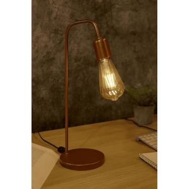 Imagem de Luminária de Mesa Abajur Industrial Retro Bivolt Decoração Quarto Sala Escritório Cabeceira Base de Ferro Design Moderno Cores Variadas (ROSE GOLD)