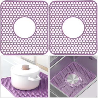Imagem de HvOvMvE Protetores de pia de silicone para pia de cozinha - Tapete antiderrapante resistente ao calor, para casa de fazenda de aço inoxidável, protege e amortece sua pia (roxo, 2 peças)