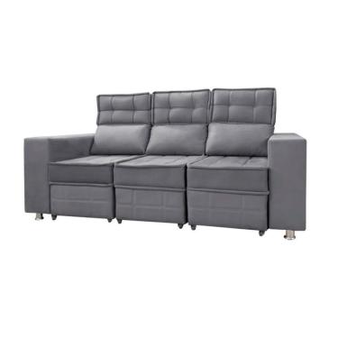 Imagem de Sofá Retrátil E Reclinável 3 Lugares Londres 2.10cm C/molas - Suede Chumbo