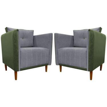 Imagem de Kit 2 Poltronas Decorativa Para Sala Recepção Consultório Aviv Luxo Corino E Linho