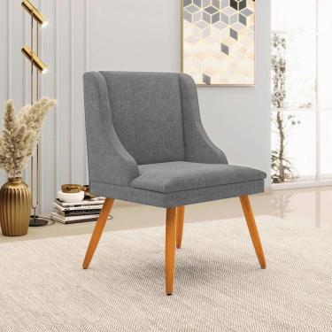 Imagem de Cadeira Decorativa Sala De Jantar Pés Palito De Madeira Firenze Linho Grafite/natural G19