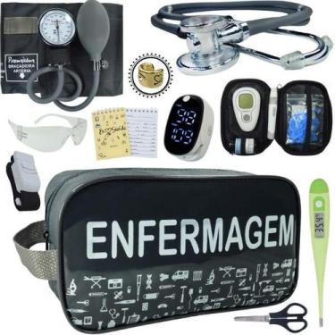 Imagem de Kit Enfermagem Aparelho de Pressão Estetoscópio Medidor Glicose Comple