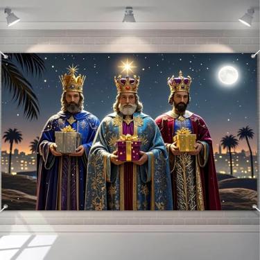Imagem de HOMETITUTE Faixa de Natal 188 x 109 cm Três Reis Noite Presépio Fundo Religioso Epifania Decoração de Cena de Estrela Sagrada para Exibição de Fotografia de Igreja Interior e Exterior
