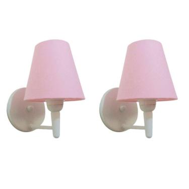 Imagem de Kit-2 Arandela Cone Md-2004 Base Branco Cúpula Em Tecido 14-14x07cm Rosa Tela - Bivolt