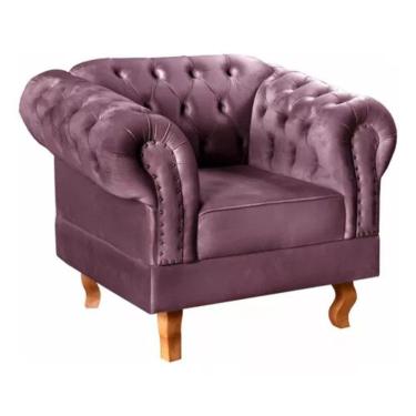 Imagem de Poltrona Chesterfield Dom Pedro Vintage Retrô Capitonê Veludo Roxo