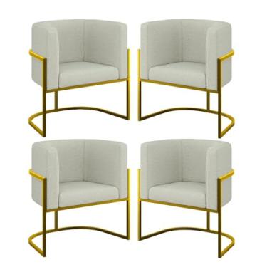 Imagem de Kit 04 Poltronas Lua Sala Decorativa Base Ferro Gold Bouclê Cor:bege