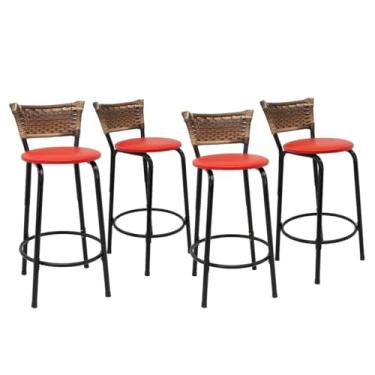 Imagem de Kit com 4 Banquetas 60cm Estrutura Preta Encosto Cappuccino Ideal Para Balcão Ilha Bancada Área de Lazer Cozinha Bar Lanchonete Piscina (Assento Vermelho)