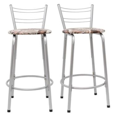 Imagem de Kit 2 Banquetas Flórida 60cm Estrutura Prata Ideal Cozinha Gourmet Área de Lazer Piscina Balcão Bancada Bistro Bar (Assento Floral Marrom)