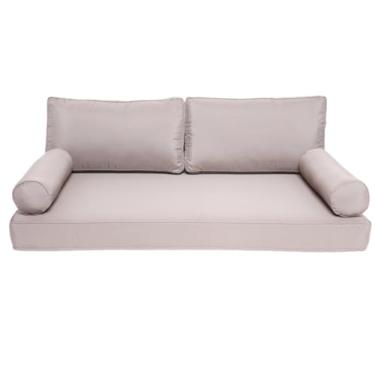 Imagem de FSJITF Capa de sofá-cama de solteiro para área externa, para varanda de pátio externo, conjunto de capa de almofada, tecido impermeável resistente ao desbotamento, apenas capa (cáqui, conjunto de 5