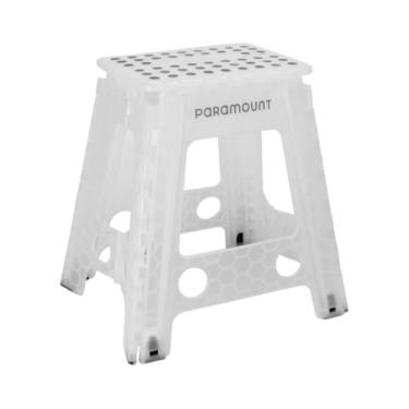 Imagem de Banqueta Dobrável Antiderrapante 45x29x22cm Resistente Suporta 150kg com Alça de Transporte Para Casa Pesca Camping (Branco)