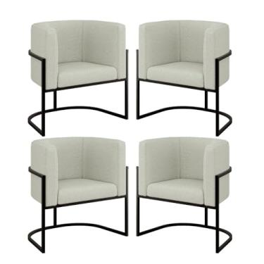 Imagem de Kit 04 Poltronas Lua Sala Decorativa Base Ferro Preto Bouclê Cor:bege