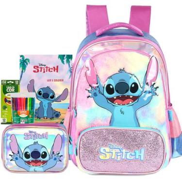 Imagem de Kit Mochila Costas Stitch com Estojo Escolar Infantil Disney - Luxcel,