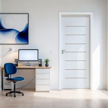 Imagem de Kit Porta de Madeira 215x66cm Batente 9,5cm com Guarnição Cristal Primer Uniportas