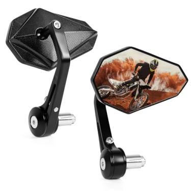Imagem de HIBRONGO Espelho de motocicleta de 7/8 polegadas - Espelho retrovisor traseiro antirreflexo de alumínio CNC, ajuste universal ajustável de 360° para scooters, cruzadores, motos sujas, quadriciclos