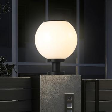 Imagem de PTOUG Luzes de coluna solares ao ar livre - Lâmpada de poste de pedestal de cerca de alumínio, luzes de coluna de globo de LED vintage, IP65 à prova d'água para iluminação de rua de paisagem externa