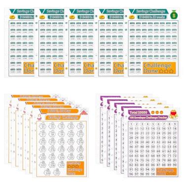 Imagem de 15 unidades de rastreadores de fichário de desafio de economia de dinheiro para fichários A5 de 6 anéis, inserções de fichário para economia de dinheiro e refil de planejador de orçamento para