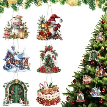 Imagem de Conjunto de 6 peças de enfeites de Natal, decorações pendentes para decoração de pingentes de árvore de Natal, ideias fofas de troca de presentes, decoração de casa interna de festa de inverno