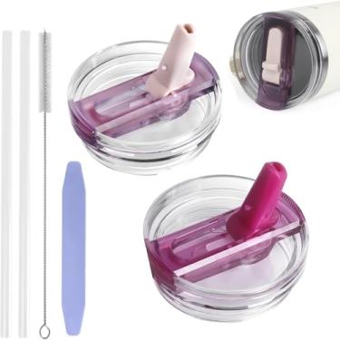 Imagem de Tampa de copo de substituição de 1,134 g para Stanley, tampa de canudo dobrável à prova de vazamento adequada para stanley H2.0 Quencher com canudos e escova de limpeza