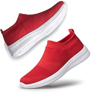 Imagem de vibdiv Tênis de caminhada feminino, casual, leve, confortável, respirável, sem fecho, Zapatillas de Mujer, Vermelho, 35