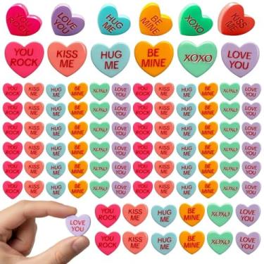 Imagem de 60 peças de mini pingentes de coração para conversa, fundo plano de resina de 2,5 cm com 6 frases doces para o dia dos namorados, artesanato faça você mesmo, fabricação de geleca e álbum de recortes