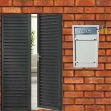 Imagem de Caixa correio grande embuti e portão de grade com cadeado chapa de aço