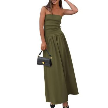 Imagem de Vestido maxi feminino PRETTYGARDEN 2025, primavera, sem alças, verde m