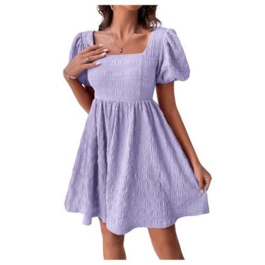 Imagem de Vestido SOLY HUX, verão, gola quadrada, manga folhada, roxo, M, femini
