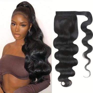 Imagem de Clipe de cabelo humano SAKALAKA com extensão de rabo de cavalo em pret