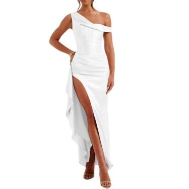 Imagem de Vestido Alphirkut Satin Wedding Guest, longo, baile, branco, tamanho 8