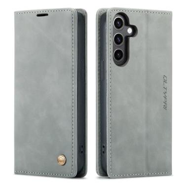 Imagem de QLTYPRI Capa para Samsung Galaxy S23, capa carteira de couro PU vintage slot para cartão com fecho magnético à prova de choque capa flip folio para Samsung Galaxy S23 - cinza