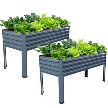 Imagem de Vengarus Canteiro de jardim galvanizado elevado ao ar livre com pernas, caixa de plantador elevada de metal 128 × 45 x 76 cm para quintal, pátio, varanda, capacidade de 136 kg, cinza (2 peças)
