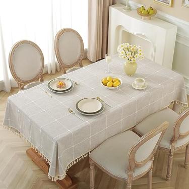Imagem de Alsoo Toalha de mesa mesa retangular, toalha de mesa rústica toalhas de mesa de cozinha casa de fazenda capa de mesa de café, toalha de mesa retangular de tecido de linho de algodão, xadrez marrom, 6-8 assentos/55 x 90