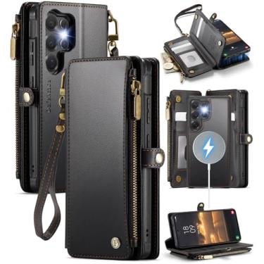 Imagem de Defencase Capa carteira ultra magnética para Samsung Galaxy S24 compatível com Magsafe com zíper e suporte de cartão com bloqueio de RFID, feminina, capa de telefone removível de couro PU para Galaxy