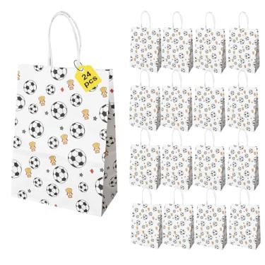 Imagem de Hugloogn 24 peças de sacos de papel de futebol, sacos de brindes, saco de presente de doces, bolsa de festa temática de futebol com alças para lembrancinhas de festa, crianças, decorações esportivas