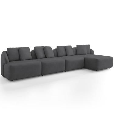 Imagem de Sofá 5 Lugares com Chaise Direito Sala Living 334cm Arlo F04 Veludo Grafite - Lyam Decor