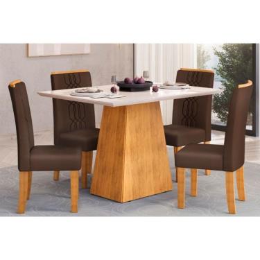 Imagem de Sala De Jantar Completa Dulce Tampo Madeirado C- Vidro Reto 120x90cm E 4 Cadeiras Zoe Cedro-off White - Suede Moca - Dj Móveis