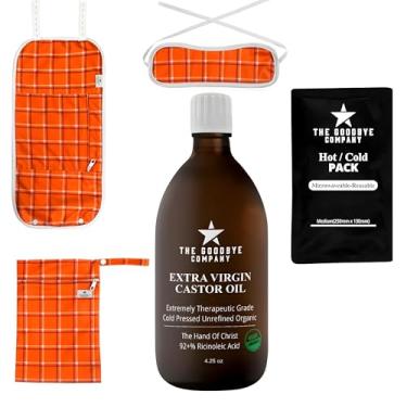 Imagem de The Goodbye Company Pacote de Envoltório de Óleo de Rícino-Inclui 2 Peças de Envoltórios de Flanela de Algodão Orgânico, 1 Peça de Almofada Quente E Fria, 1 Peça de Bolsa de Transporte E 1 Peça de Óle