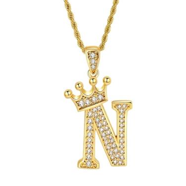 Imagem de Colares femininos com inicial dourada, pingente de letra A a Z, colar longo com nome de coroa, colar de joias de ouro, presente feminino, One size, Metal, Sem Pedra Preciosa
