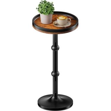 Imagem de Mesa lateral redonda pequena, mesa de café para pequenos espaços, mesa de cabeceira moderna com perna de metal, base de ferro pesada, mesas redondas para sala de estar, quarto, cantos estreitos, sofá