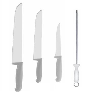 Imagem de Kit Facas Açougueiro Churrasco Cozinha 6" 8" 12" + Chaira 12" Cabo Bra